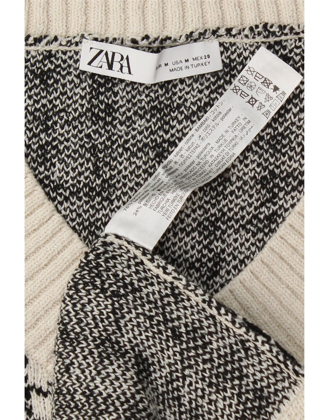 Zara Damen-Oversize-Weste-Tanktop UK 14 Mittelweiße Hahnentritt-Baumwolle