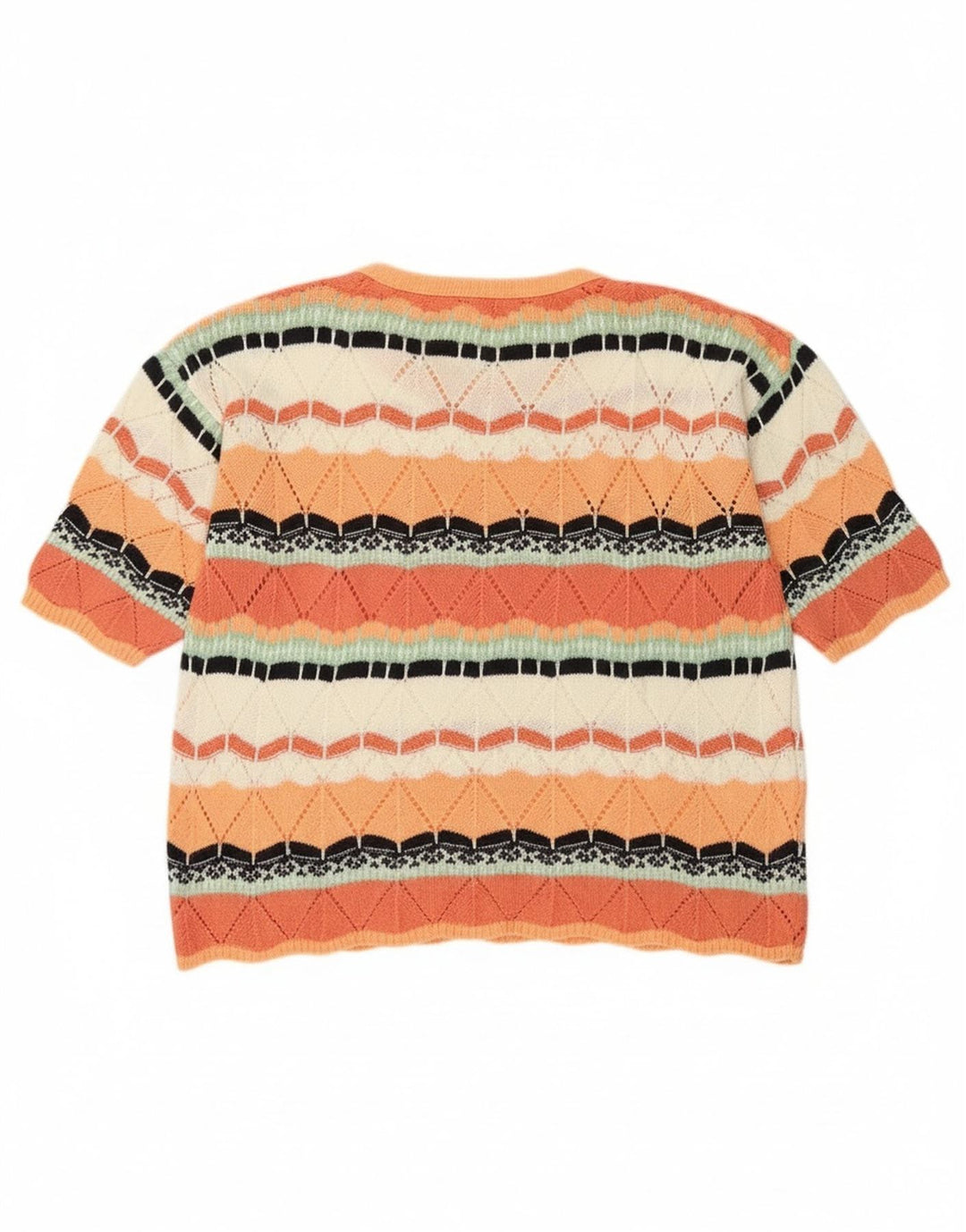 Vintage Damen Pullover mit Rundhalsausschnitt UK 14 Medium Orange Geometrisch