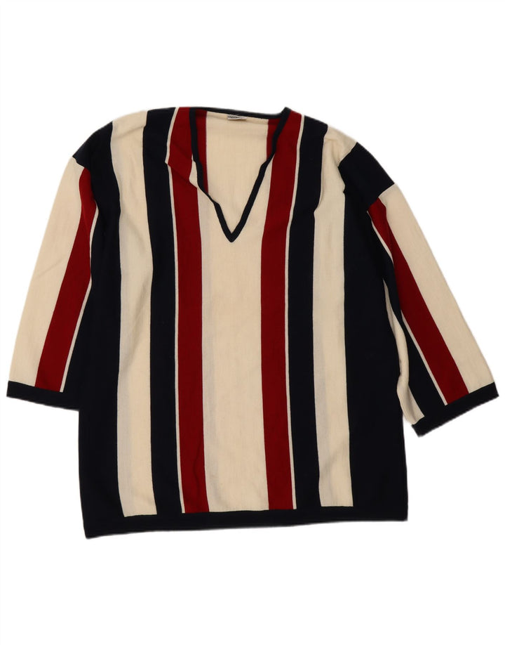Accento By Marzotto Herren-Pullover mit V-Ausschnitt, mittelgroß, mehrfarbig gestreift