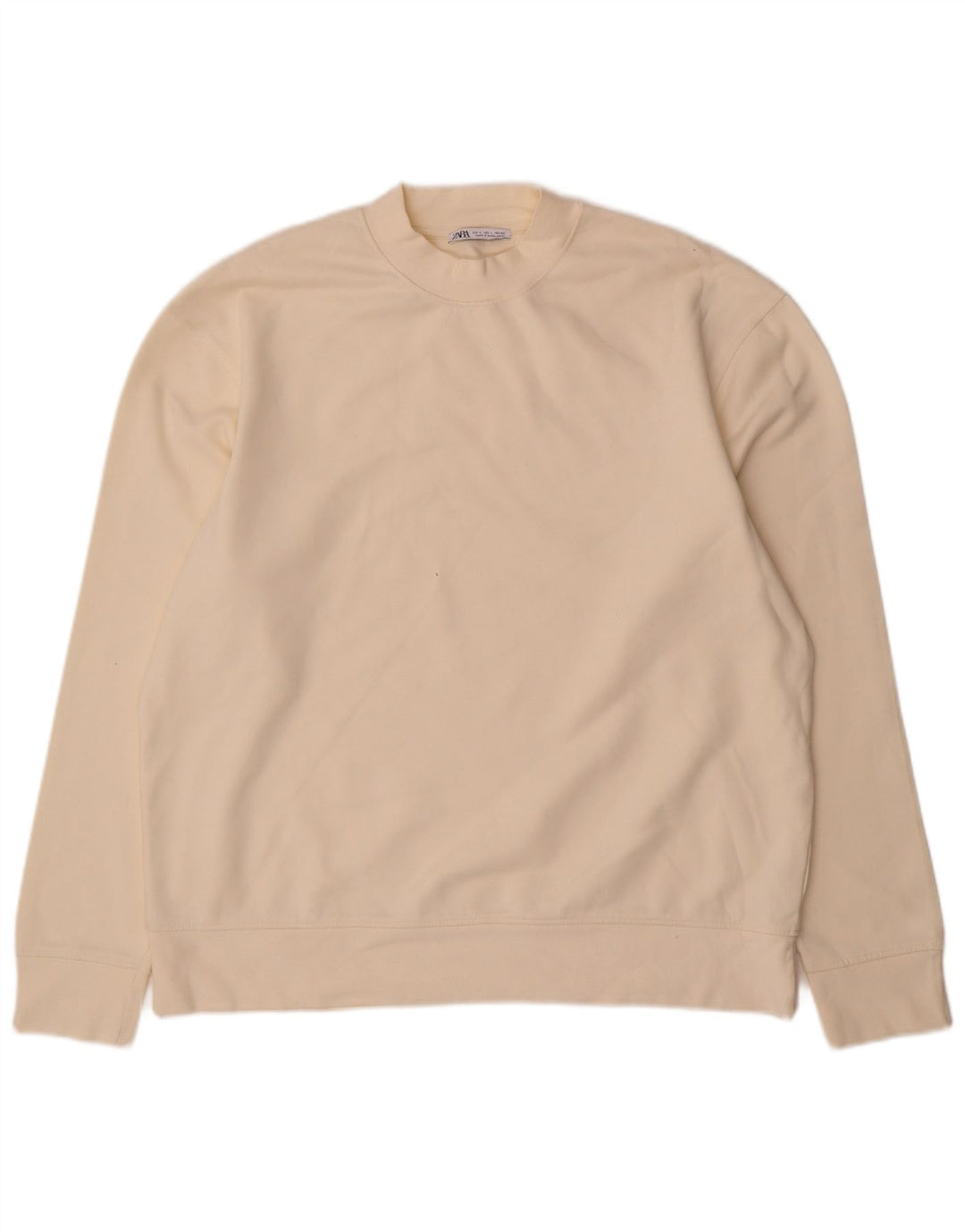 Zara Herren-Sweatshirt-Pullover, groß, cremefarbene Baumwolle
