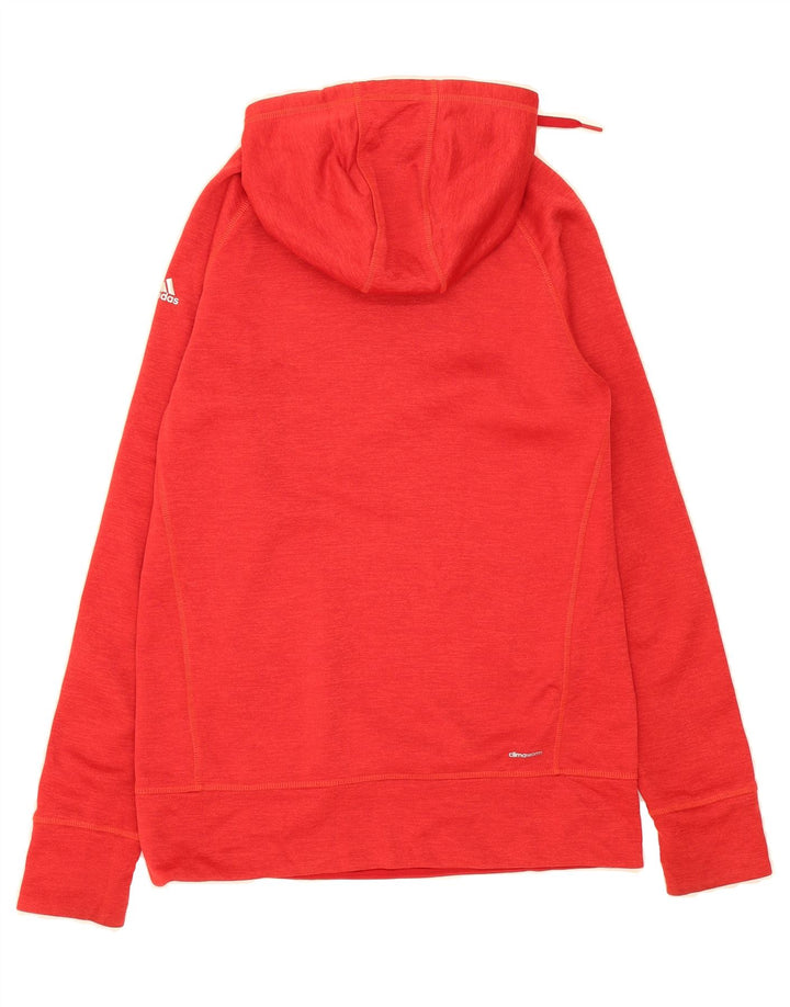 ADIDAS Womens Climawarm Hoodie Jumper UK 12/14 Medium Red Polyester Vintage Adidas and Second-Hand Adidas from Messina Hembry 