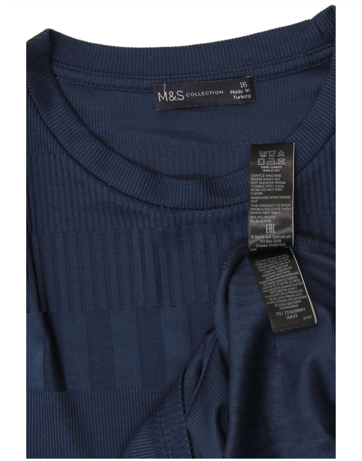 MARKS & SPENCER Damen T-Shirt Top UK 16 Large Marineblau gestreift Polyester