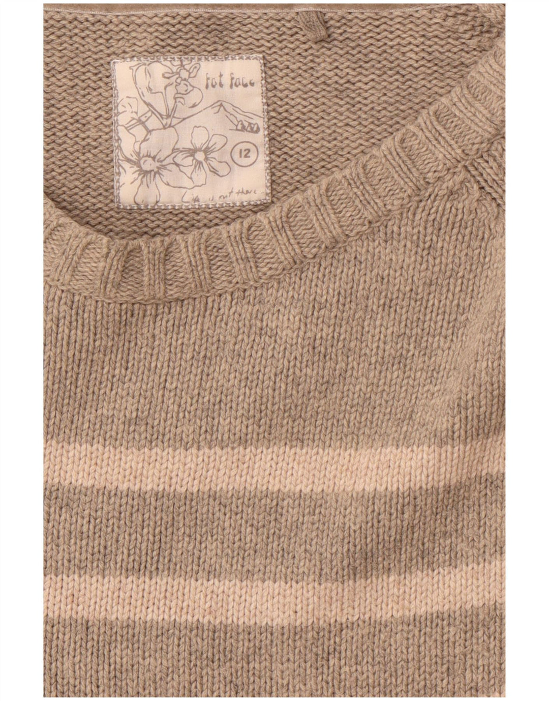 FAT FACE Damen-Pullover mit U-Boot-Ausschnitt, UK 12, Mittelgrau gestreift