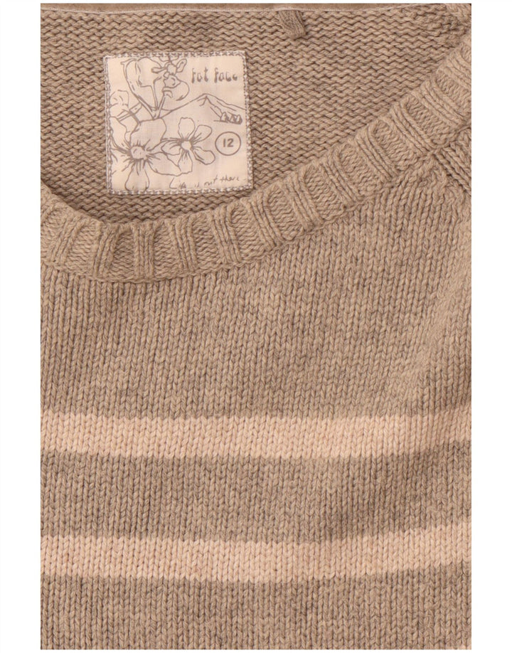 FAT FACE Damen-Pullover mit U-Boot-Ausschnitt, UK 12, Mittelgrau gestreift