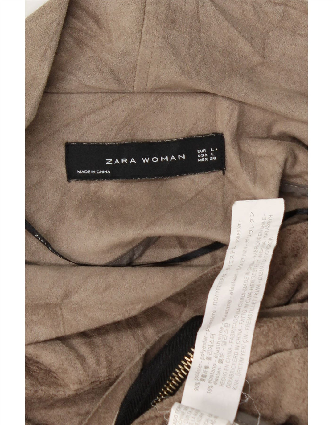 ZARA Damen Crop Bomberjacke UK 14 Large Braunes Batik-Polyester