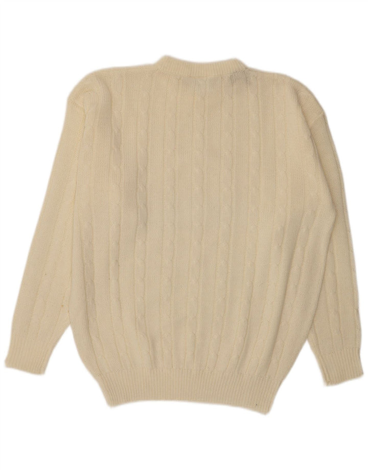 Vintage Herren Pullover mit Rundhalsausschnitt, groß, aus weißem Acryl