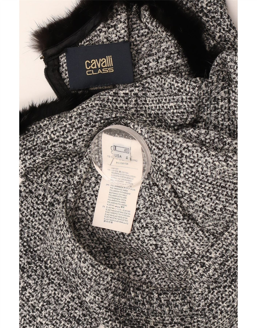 Cavalli Damen Crop 3/4-Ärmel-Blusenoberteil IT 40 Small Schwarze Baumwolle