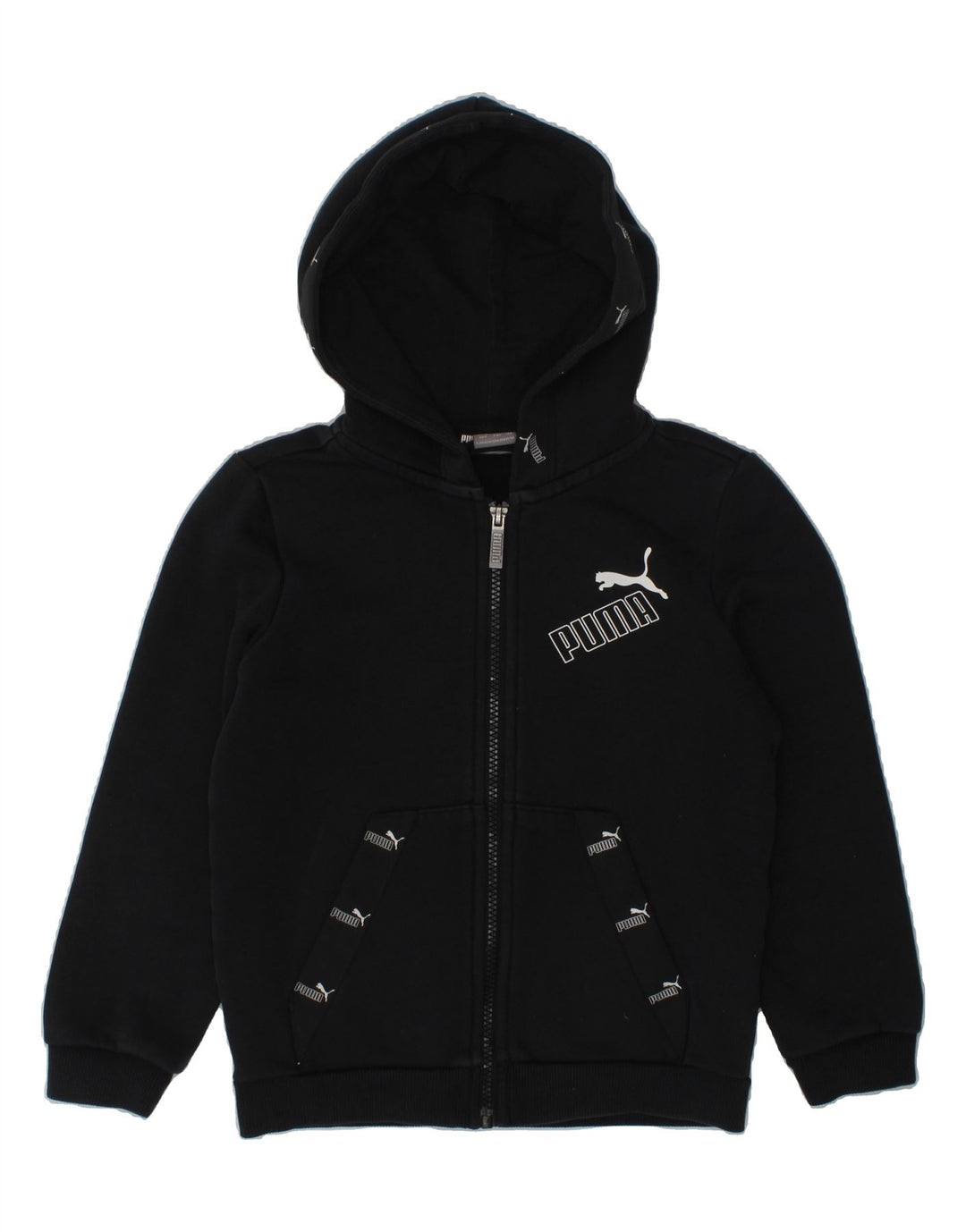 PUMA Boys Graphic Zip Hoodie Sweater 7-8 Years Black | Vintage Puma | Thrift | Second-Hand Puma | Used Clothing | Messina Hembry 