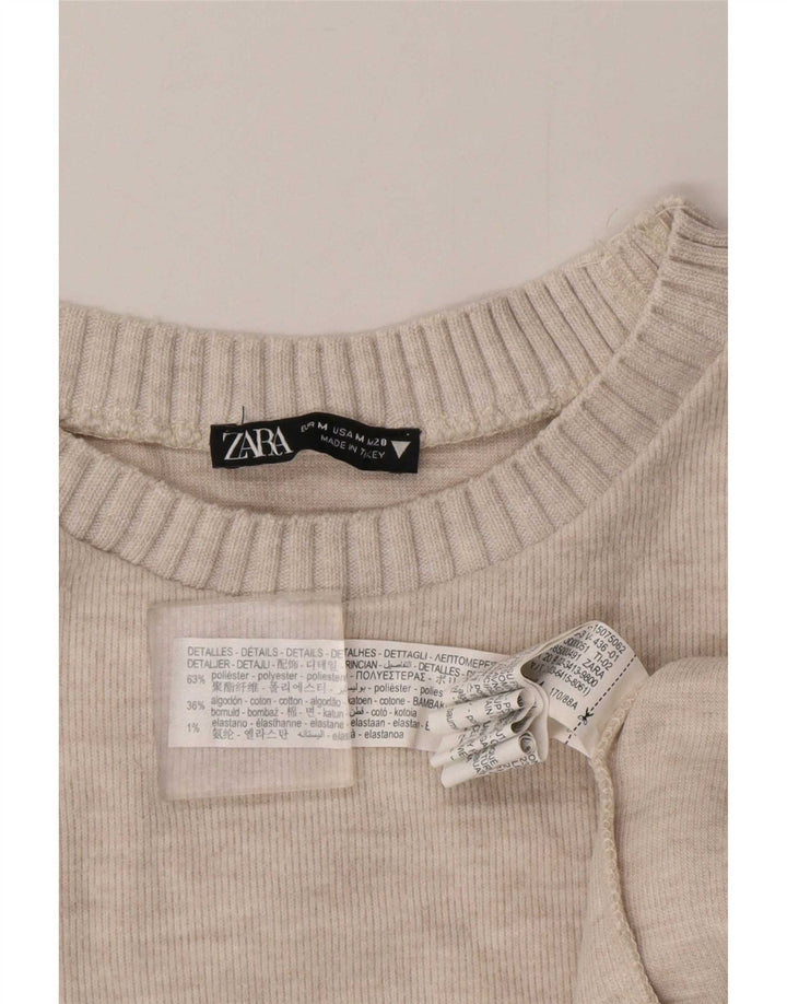 Zara Damen-Pullover mit U-Boot-Ausschnitt, UK 14, Mittelgrau, Polyester