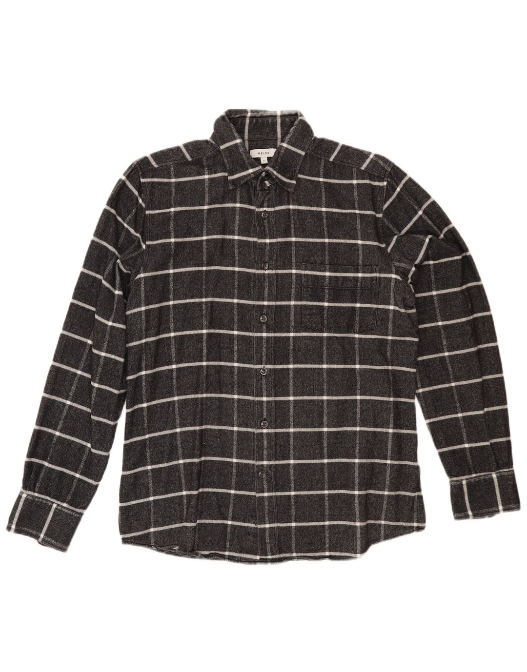 REISS Damen Flanellhemd UK 14 Mittelgrau karierte Baumwolle