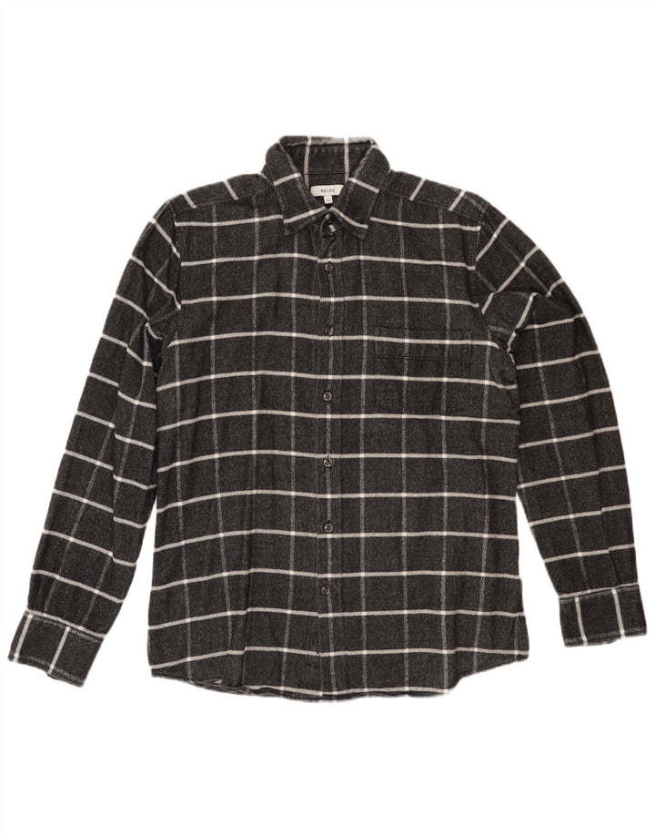 REISS Damen Flanellhemd UK 14 Mittelgrau karierte Baumwolle