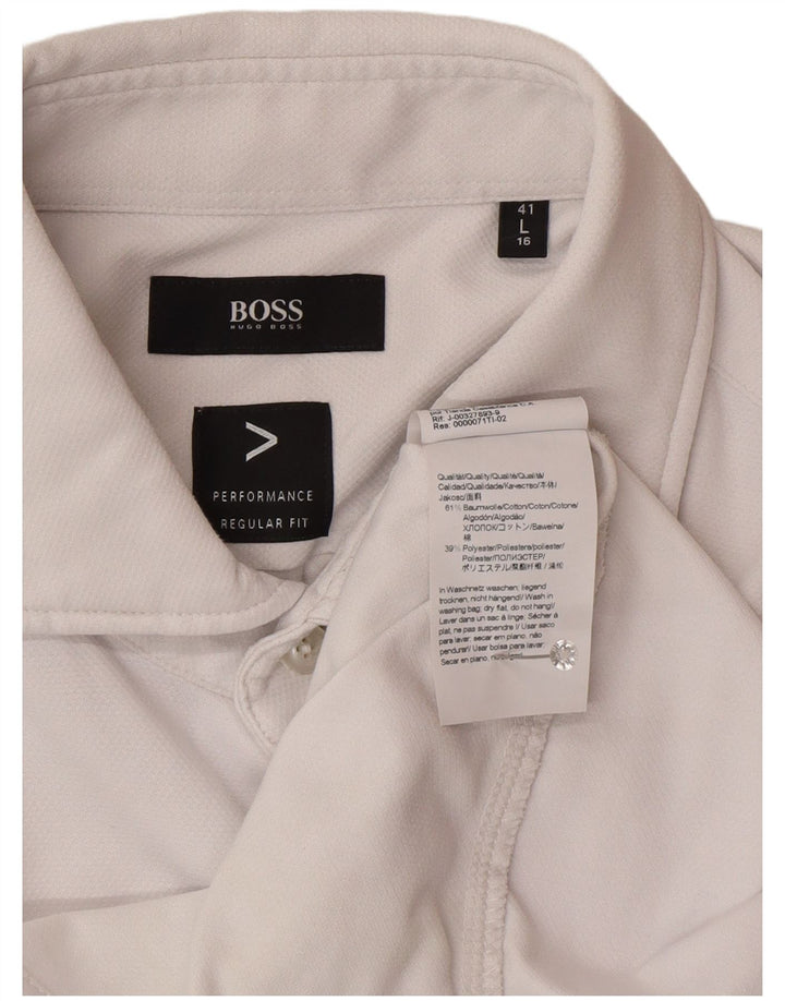 Hugo Boss Herren-Hemd mit normaler Passform, Größe 41 16, große weiße Baumwolle