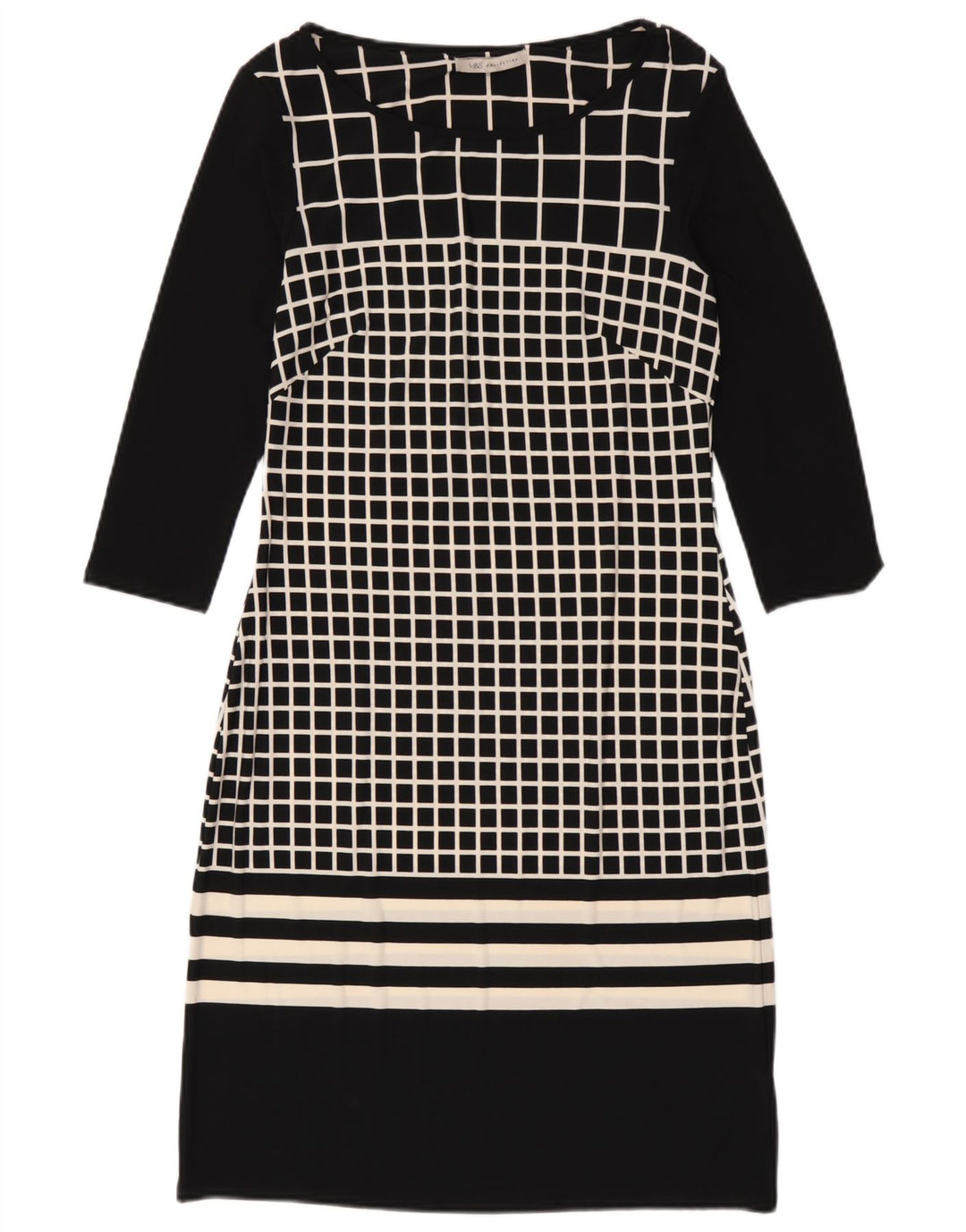 Marks & Spencer Damen-Etuikleid mit 3/4-Ärmeln, Gr. 8, klein, schwarz kariert