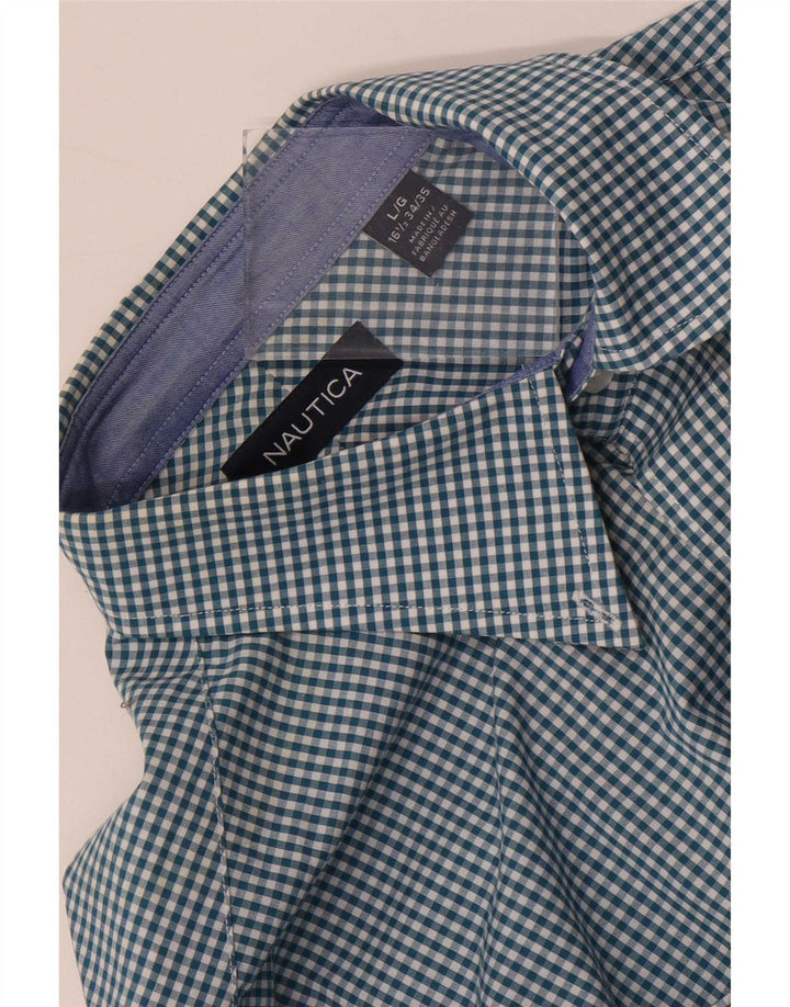Nautica Herrenhemd, Größe 16 1/2, große blaue Gingham-Baumwolle