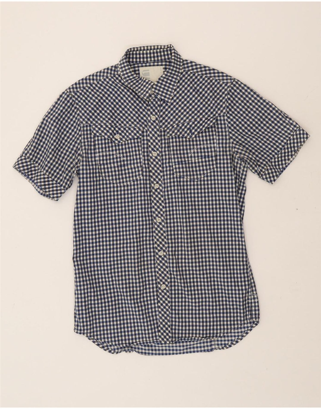 G-STAR Mens Short Sleeve Shirt Small Navy Blue Check Cotton Vintage G-Star and Second-Hand G-Star from Messina Hembry 