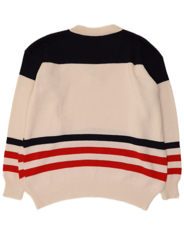 Vintage Mens V-Neck Jumper Sweater XL White Colourblock Cotton