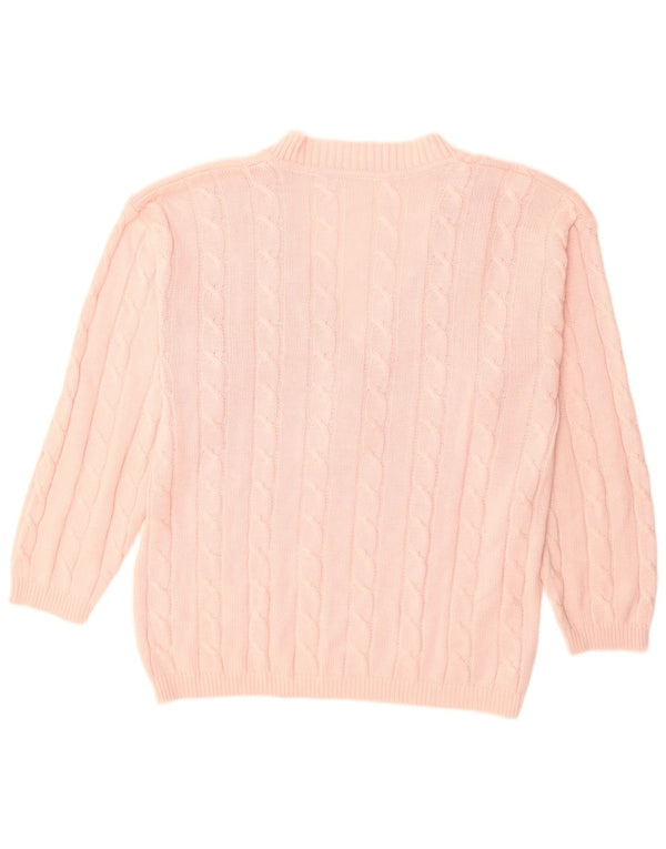 Vintage Damen V-Ausschnitt Pullover Pullover UK 16 Große rosa Baumwolle