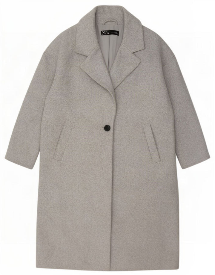 Zara Womens 3/4 Sleeve Oversized Overcoat UK 14 Mittelgraues Polyester