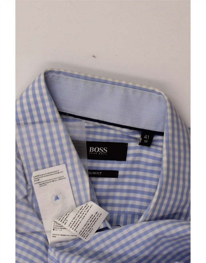 Hugo Boss Herren Slim Fit Hemd Größe 41 16 Große blaue Gingham-Baumwolle