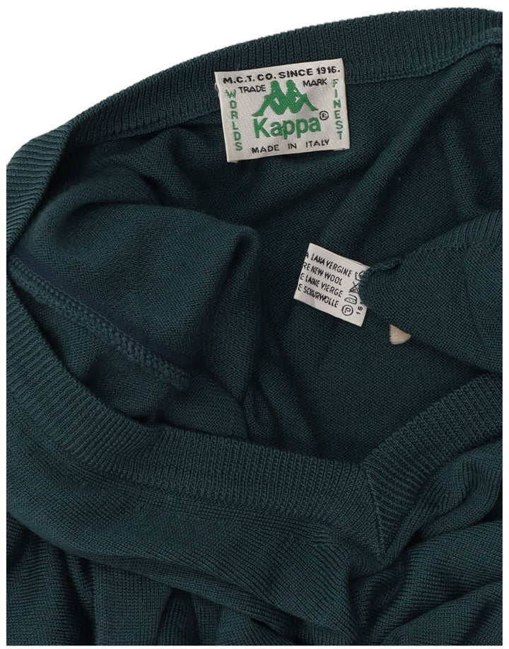 KAPPA Mens V-Neck Jumper Sweater Large Green Virgin Wool