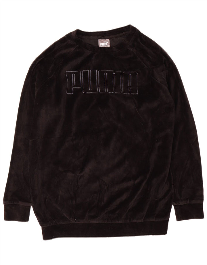 Puma Damen Grafik-Sweatshirt aus Velours, UK 12, mittelschwarz, Baumwolle