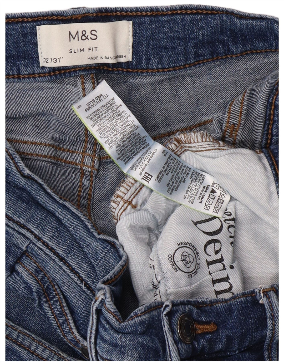 MARKS & SPENCER Slim-Jeans für Herren, W32, L29, Blau, Baumwolle, klassisch