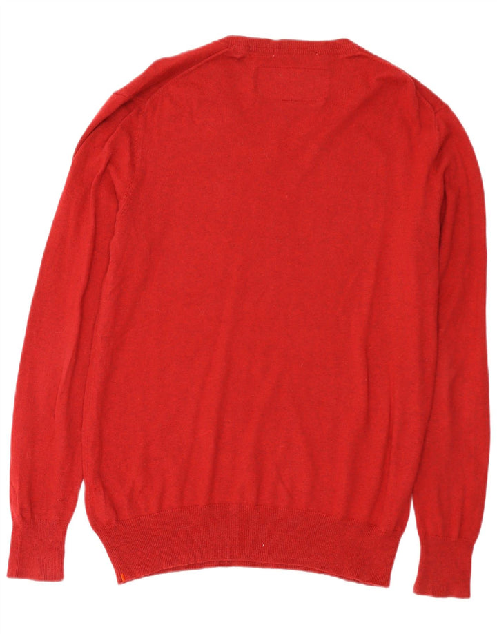 SUPERDRY Herren-Pullover mit V-Ausschnitt, Größe L, aus roter Baumwolle