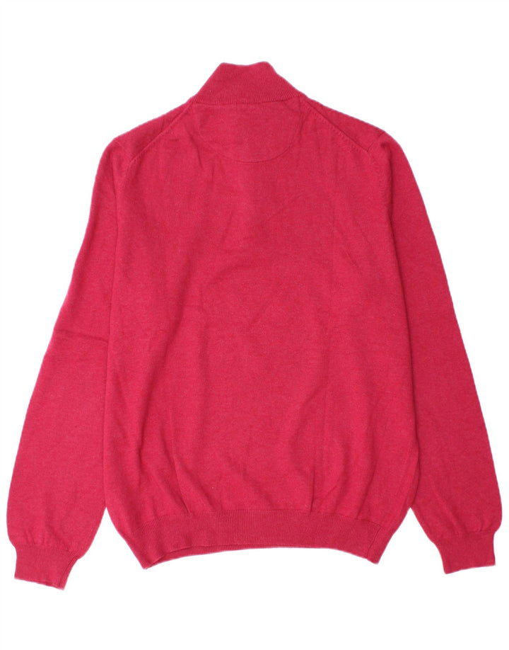 Massimo Dutti Herren-Pullover mit Reißverschluss am Hals, mittelrosa Baumwolle