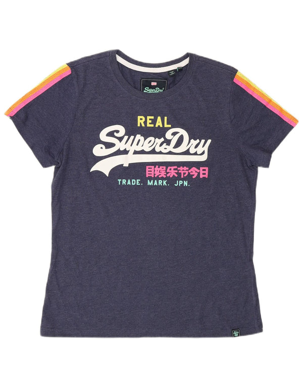 SUPERDRY Grafik-T-Shirt-Oberteil für Damen, UK 14, Größe L, Marineblau, Baumwolle