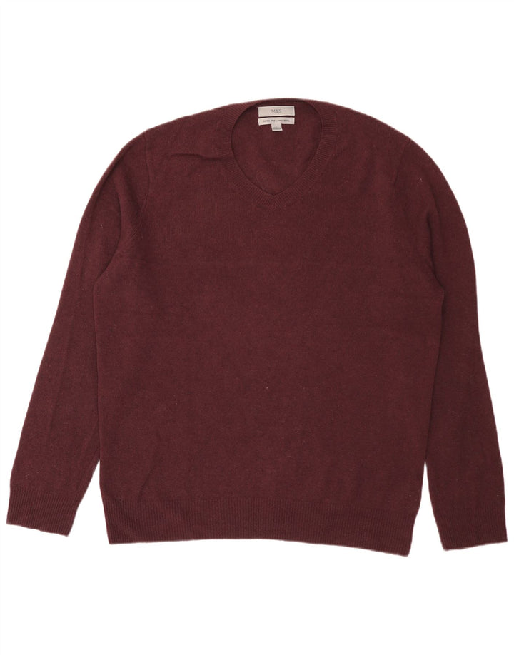Marks & Spencer Herren-Pullover mit V-Ausschnitt, groß, burgunderrote Lammwolle