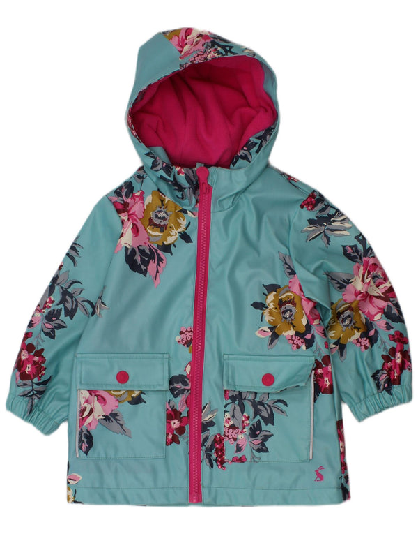 Joules Baby-Mädchen-Windbreakerjacke mit Kapuze, 18–24 Monate, blaues Blumenmuster