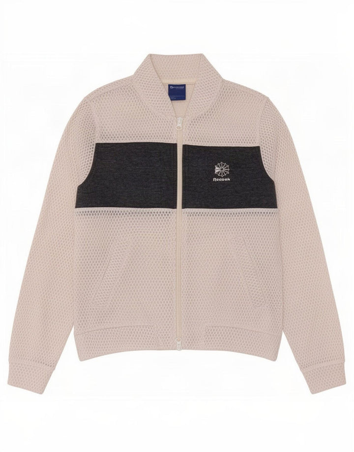 Reebok Damen-Trainingsanzug-Top-Jacke UK 4/6 XS Weißer Colourblock-Polyester