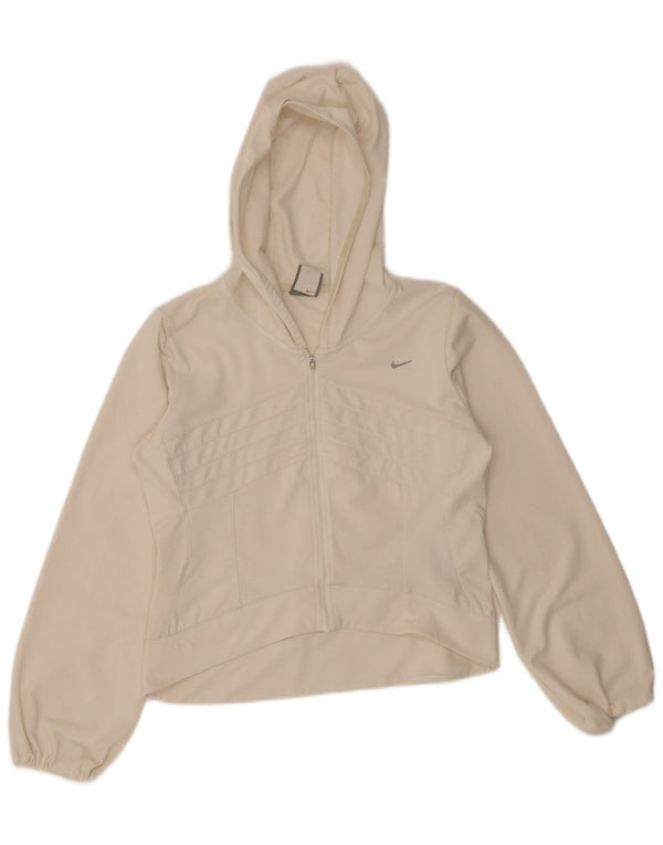 Nike Damen Crop Hooded Trainingsanzug Top Jacke UK 10/12 Medium Weiß