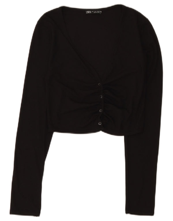 Zara Womens Long Sleeve Crop Cardigan Top UK 8 Small Black
