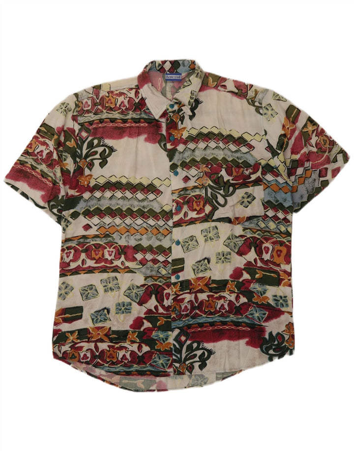 Vintage Herren-Kurzarmshirt mit abstraktem Muster, groß, mehrfarbig