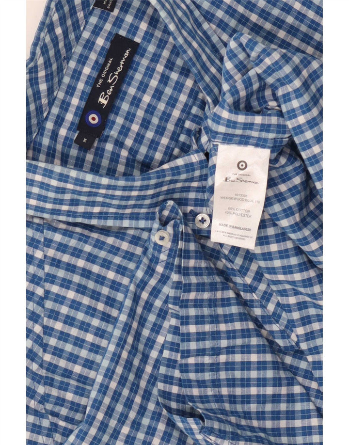 Ben Sherman Herren-Kurzarmhemd aus mittelblau karierter Baumwolle