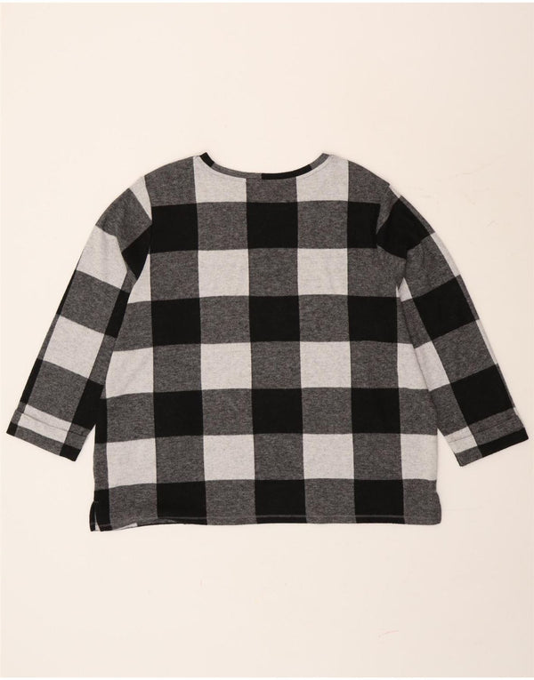 Marks & Spencer Damen Top Langarm UK 20 2XL Grau kariertes Polyester