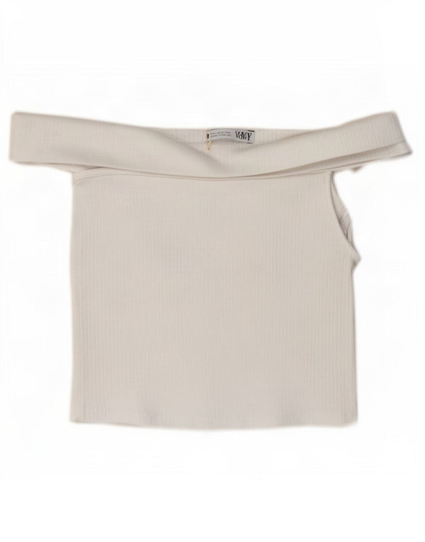 Zara Damen Crop Off Shoulder Top UK 10 Small Weiße Baumwolle