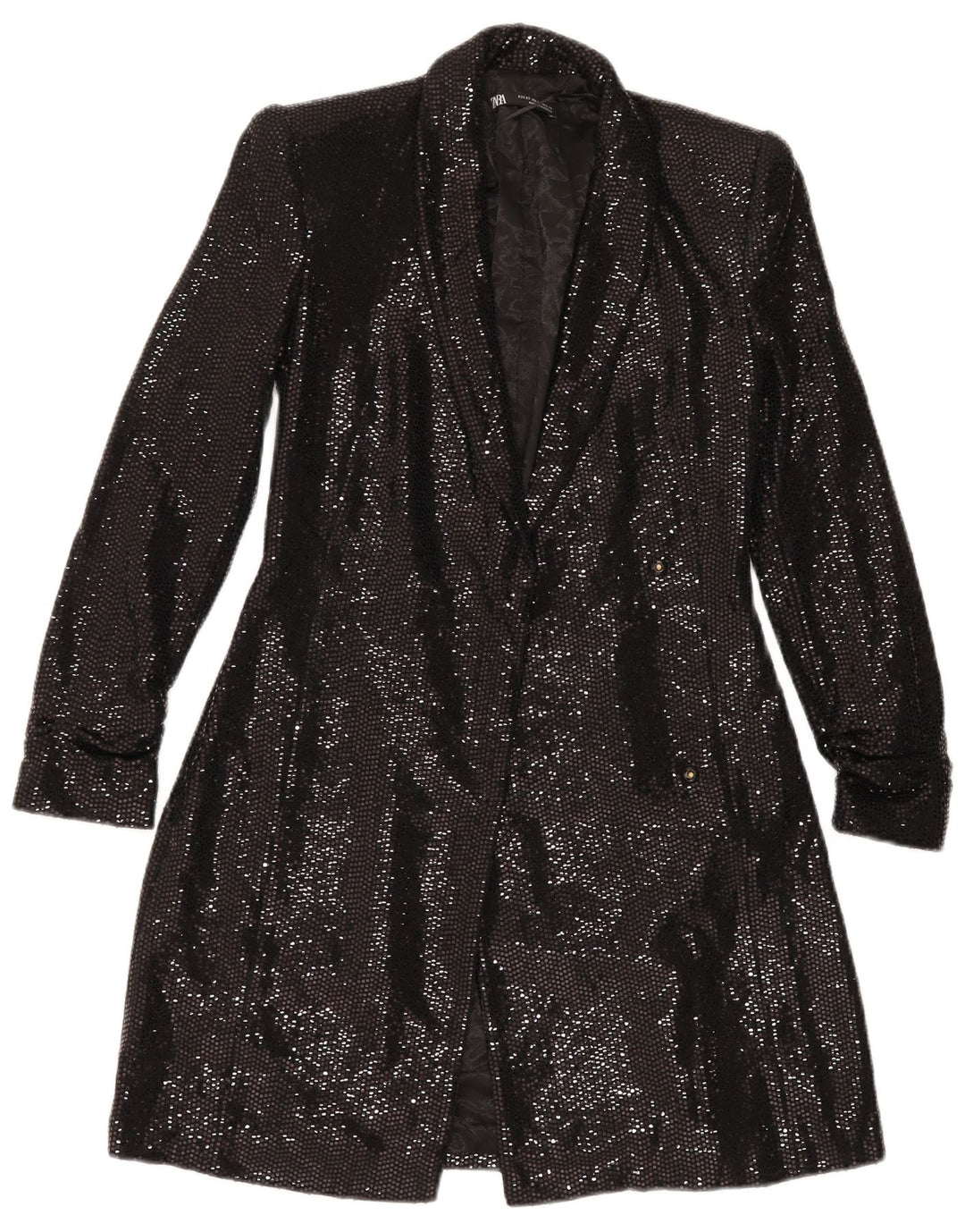 ZARA Damen Longline Open Blazer Jacke UK 6 XS Schwarz Polyamid