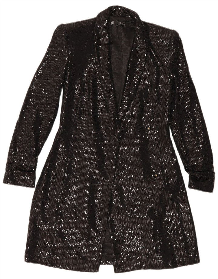ZARA Damen Longline Open Blazer Jacke UK 6 XS Schwarz Polyamid