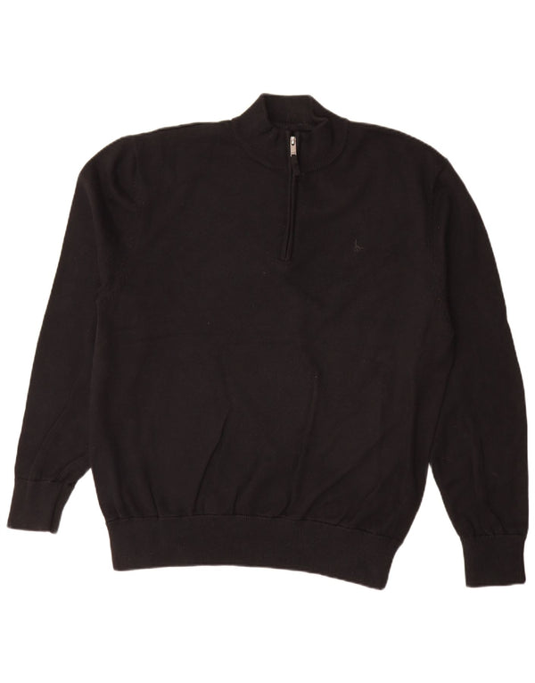 Jack Wills Herren-Pullover mit Reißverschluss am Hals, XL, schwarze Baumwolle