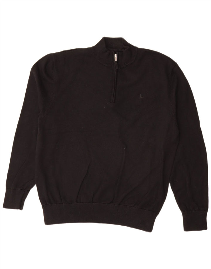 Jack Wills Herren-Pullover mit Reißverschluss am Hals, XL, schwarze Baumwolle