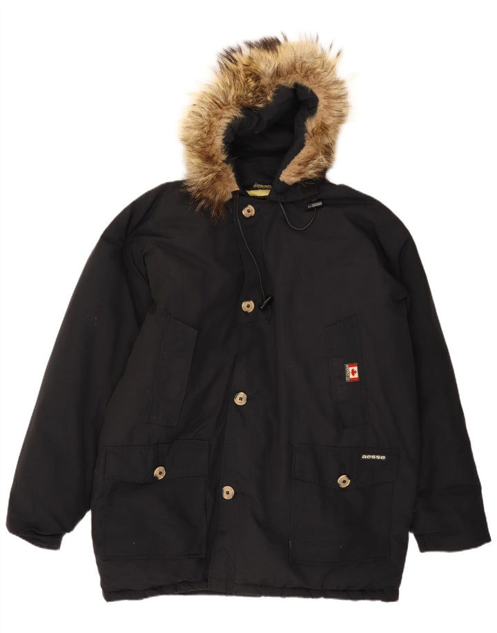 AESSE Herren-Parkajacke mit Kapuze, UK 40, Größe L, Schwarz