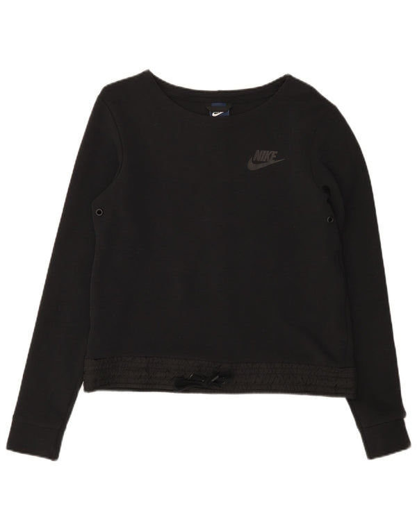 Nike Damen Crop Sweatshirt Pullover UK 10 Small Schwarz Baumwolle