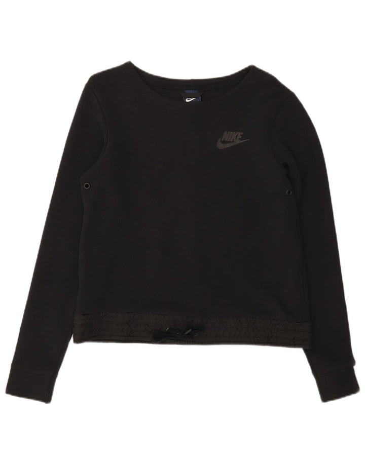 Nike Damen Crop Sweatshirt Pullover UK 10 Small Schwarz Baumwolle