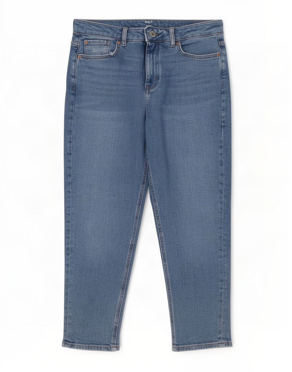Marks & Spencer Damen Mom-Cropped-Jeans UK 14 Large W32 L24 Blaue Baumwolle