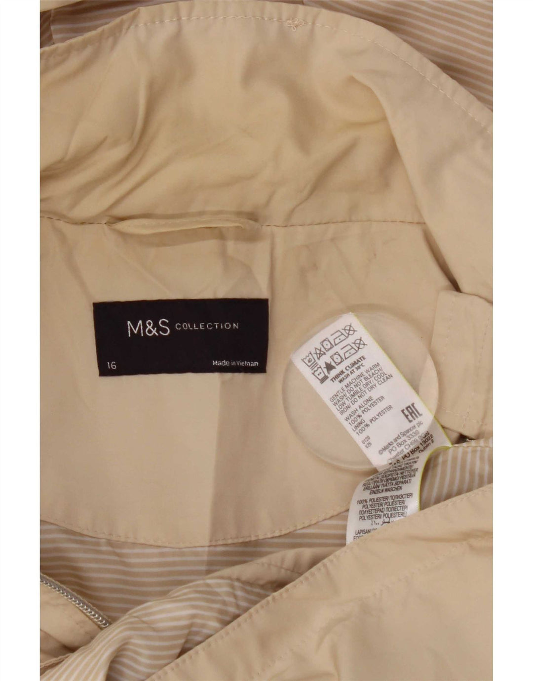 Marks & Spencer Damen-Regenjacke mit Kapuze, UK 16, Größe L, Beige, Polyester