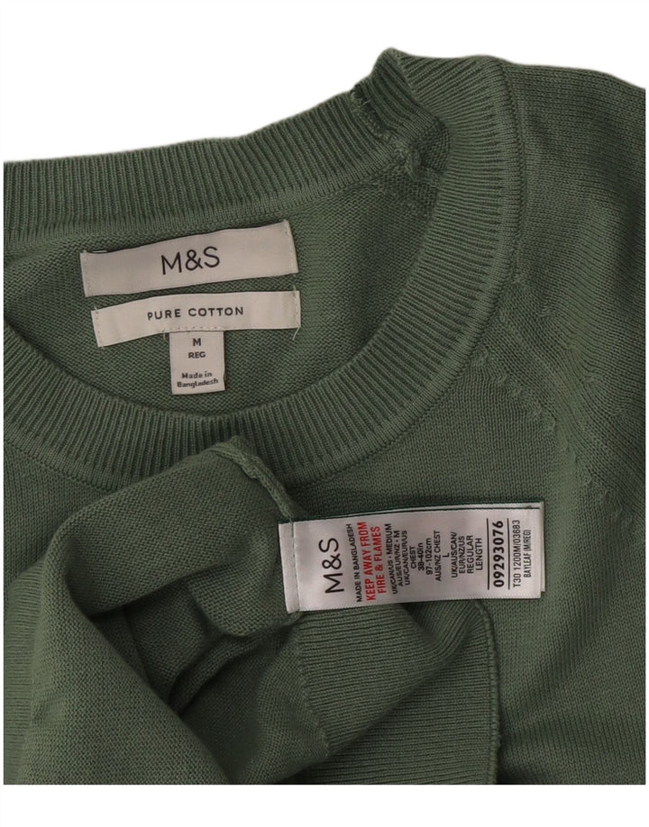 Marks & Spencer Herren-Pullover mit Rundhalsausschnitt, mittelgrüne Baumwolle