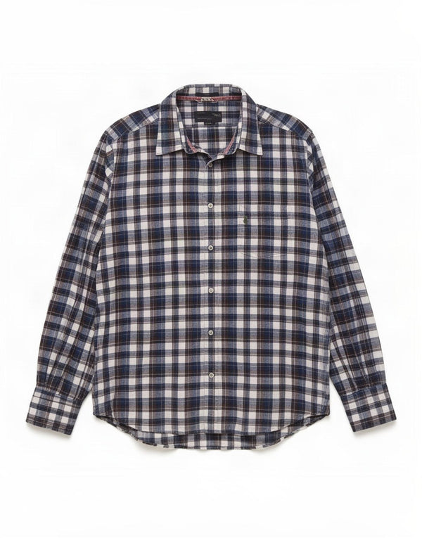Marlboro Classics Herren-Slim-Fit-Hemd XL, marineblau, kariert, Baumwolle