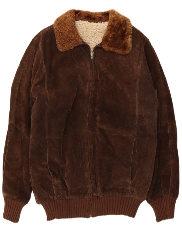 Vintage Herren Sherpa Wildleder Bomberjacke UK 36 Small Brown